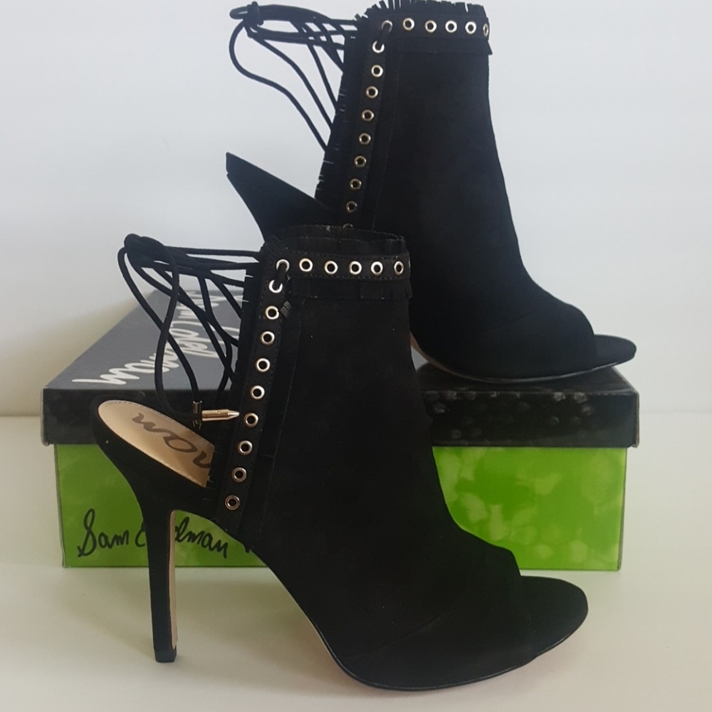 New Sam Edelman Artie Black Suede Heels - Picture 6 of 8